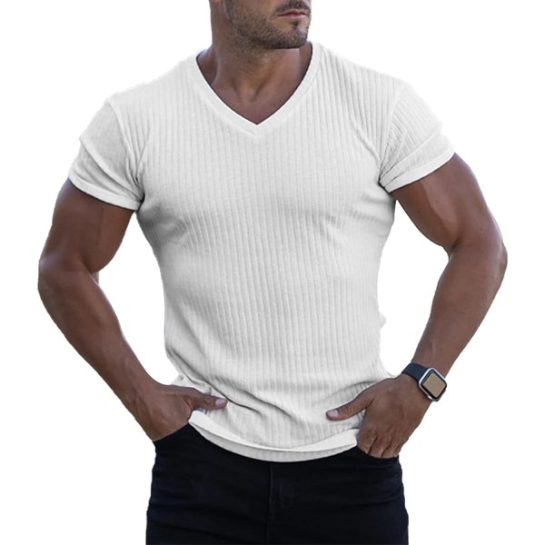 Muscle T-shirt för män Slim Fit Gym Workout V-hals T-shirt Kortärmad Stretch