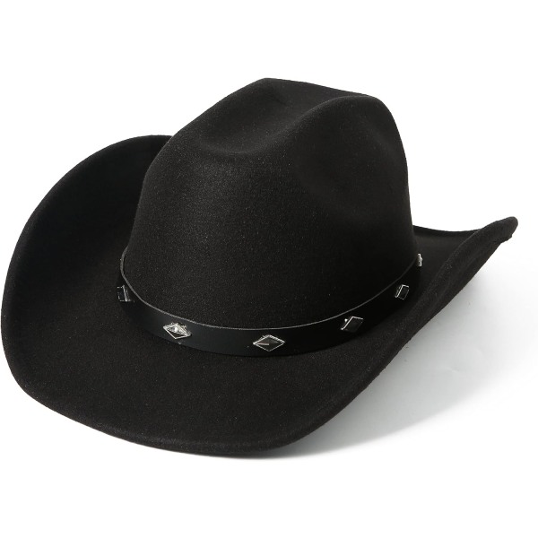 Damer Män Klassisk filt med bred brättad västerländsk cowboyhatt Cowgirlhatt med spänne