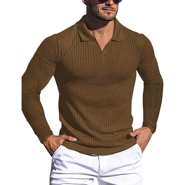 Muscle V-hals pikétröjor för män Slim Fit Kort långärmad Golf T-shirts i bomull