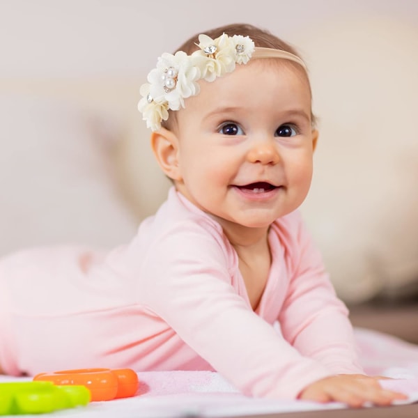 3 Baby Girl Nylon Pannband - Blommiga elastiska hårband rosetter
