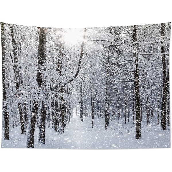 Vintertapet Vägghängande snötapetsträd i snöiga skogsväggfiltar