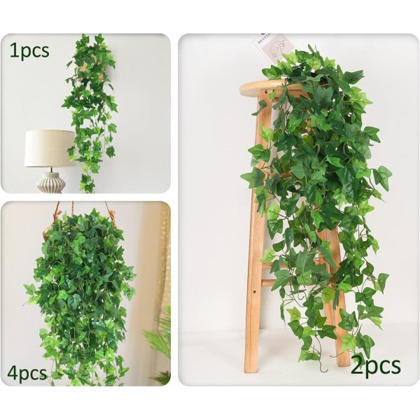 1 falska vinstockar 4 st konstgjord murgröna hängande växt Falska sidenblad grönska