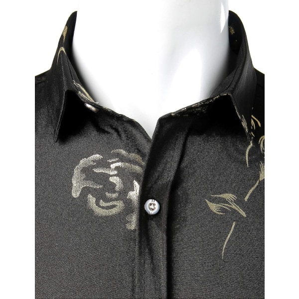 Hipster Gold Rose printed Slim Fit Kortärmade Button Down Dress Shirts