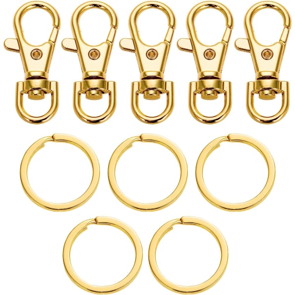 5 set Guldnyckelring Platta nyckelringar - metall vridbara spännen Snap-On nyckelringar