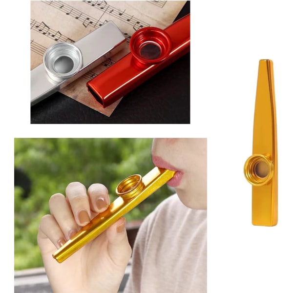 6-pack - Kazoos i metall med flöjtmembran och remmar