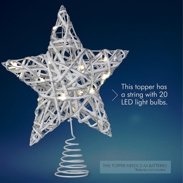 Christmas Rotting Tree Topper – White and Silver Xmas Rustic Star LED