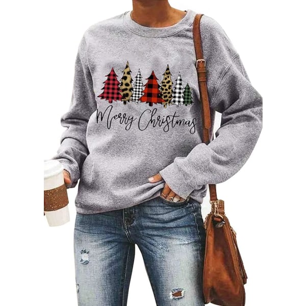 Merry Christmas Sweatshirts för kvinnor Christmas Tree Grafisk Pullover
