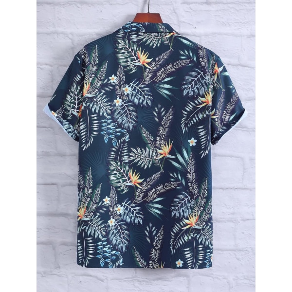 Kortärmad hawaiiansk skjorta för män med tropiskt print Casual Button Down-skjorta