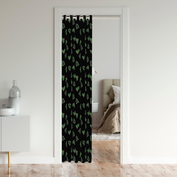 Jul mörkläggningsgardin 34" B X 80" L Kids Xmas Door Drape Black Green