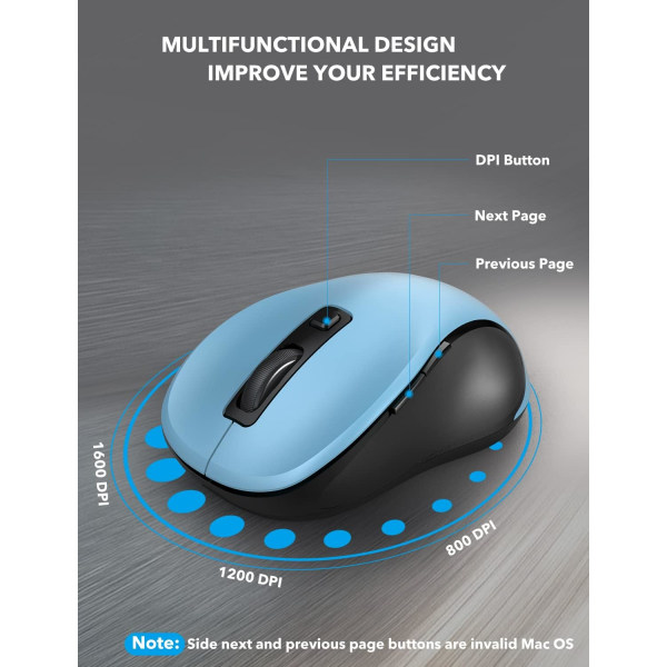 Trådlös mus för bärbar dator. 2,4G ergonomisk datormus med 3
