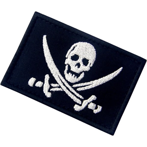 Piratflagga Militär Moral Fästanordning Krok & Loop Patch - Vit & Svart