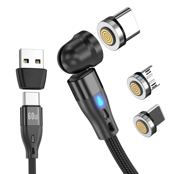 60W USB C till USB C magnetisk laddningskabel, 6-i-1 magnetisk telefon