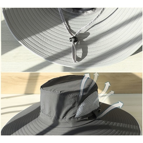 Solhattar med bred brätte för män UPF50+ Vattentät Bucket Hat som andas för fiske.