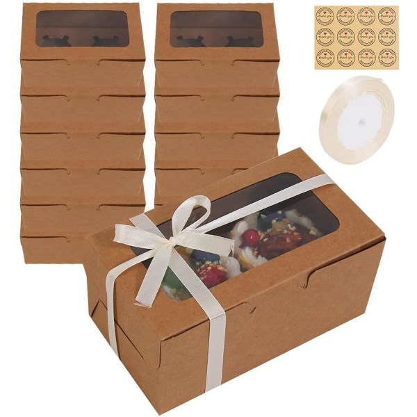24 ST Kraft Cupcakes lådor med löstagbara 2-hålsinsats Kraftpapper