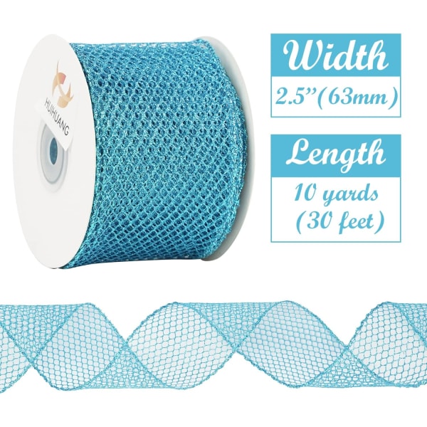 Ljusblå Mesh Wired Ribbon Metallic Sparkling Ribbon Glitter Tinsel Mesh