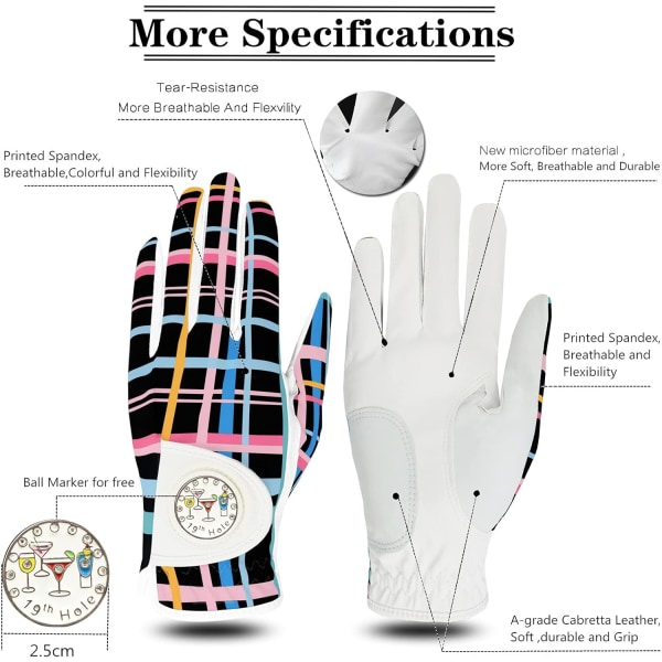 Golfhandskar dam vänster hand höger - Cabretta läder med bollmarkering (modemönster, 1 par)