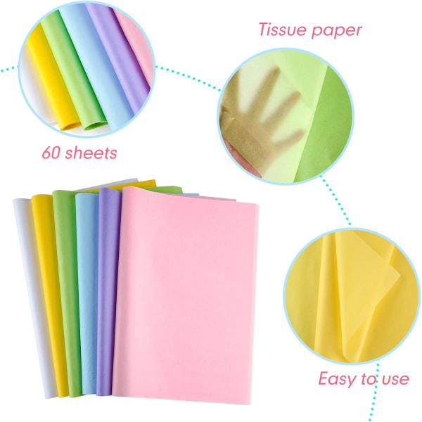 60 ark flerfärgat silkespapper för DIY-konsthantverk och inredning