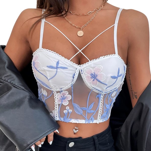 Sexig Bustier Korsett Crop Top Spaghetti Strap Ärmlös Camisole