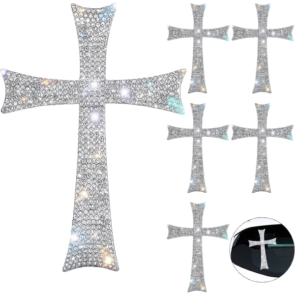 6 stycken Silver Bling Cross Bildekaler Vattentäta Rhinestone Stickers