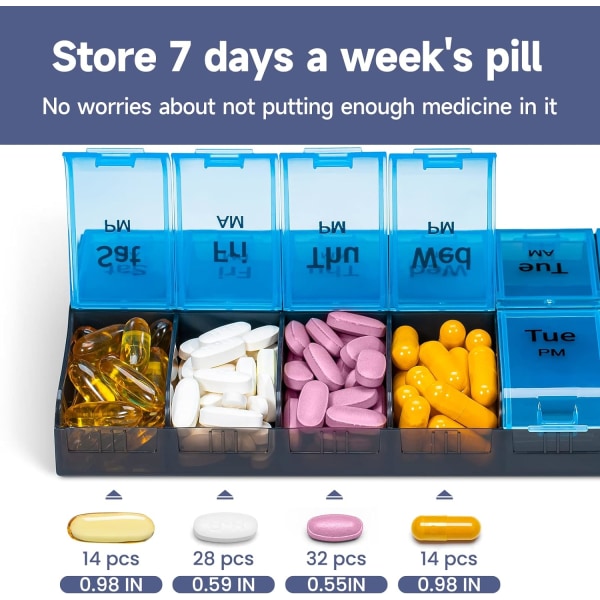 Extra Large Pill Organizer 2 gånger om dagen - Varje vecka XL AM PM Case,