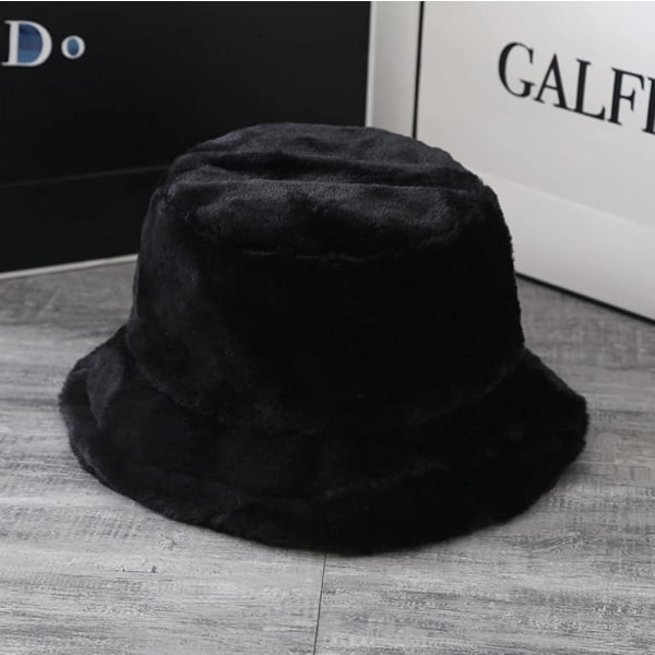 Vinter Fuskpäls Furry Bucket Hat Fluffy Fuzzy Warm Hat Plysch Fisherman Hat för