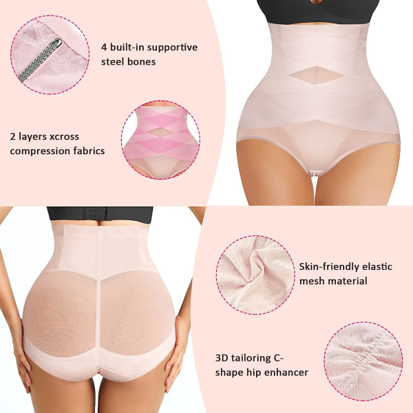 Kvinnor Butt Lifter Shapewear Hi-Waist Double Tummy Control Trosa Waist trainer