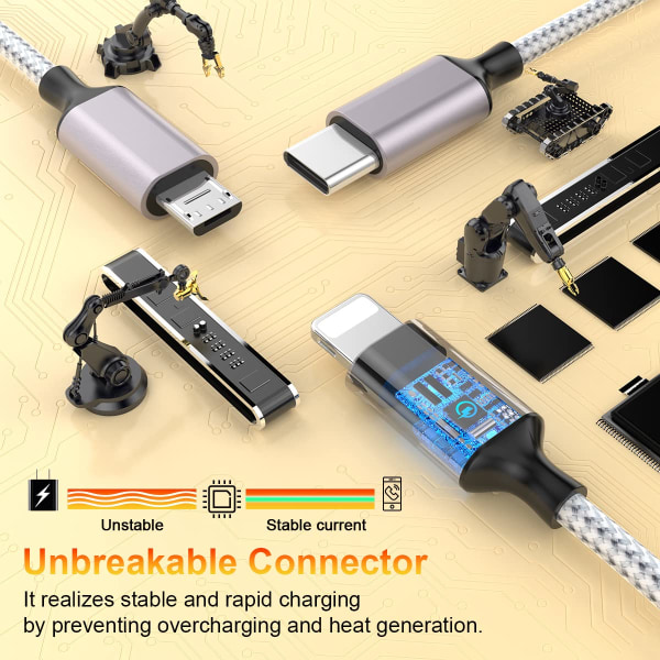 3M USB C Multi snabbladdningskabel, 4-i-1 multi nylon