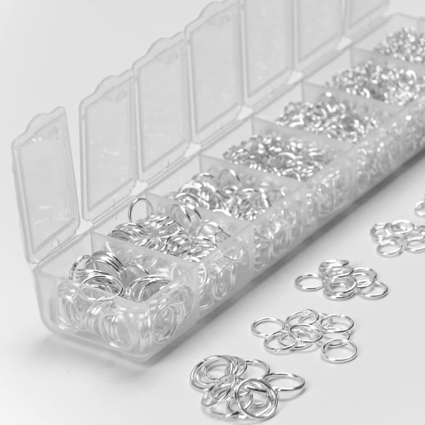 2300 st diverse Silver Jump Rings - 7 storlekar, för hantverk och smyckestillverkning