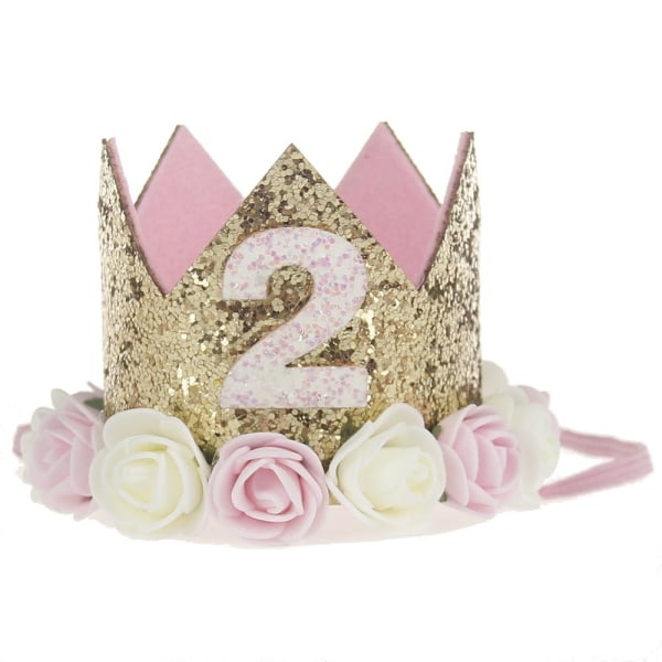 2nd Baby Birthday Crown Flower Tiara Pannband - 2 år gammal födelsedagsfest hatt