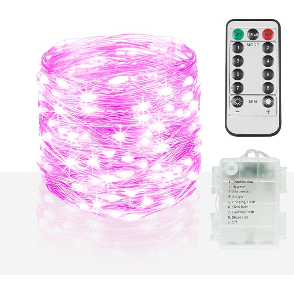 66ft 200 LED utomhusslingor, Pink Fairy Lights Batteridriven med