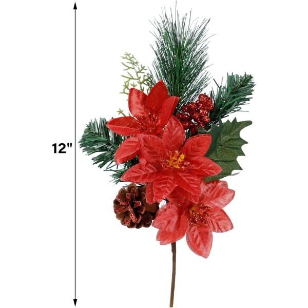 6-pack 12'' Christmas Elegant Faux Evergreen Kvistar + Guld & Silver Flower