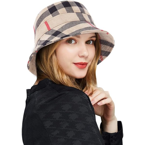 Rutig Tartan Bucket Hats för kvinnor Vintage Rollable Fisherman Sun Cap