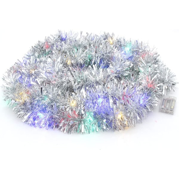 Christmas Tinsel Garland, 33 Ft Silver Hängande Garland med 100 Multicolored