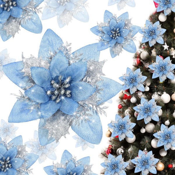 12 stycken glitter julstjärna konstgjorda julblommadekorationer blommor