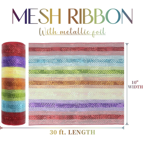 Rainbow Deco Mesh 10 tums Rainbow Mesh Ribbon Tyg Mesh Roll dekorativt Mesh