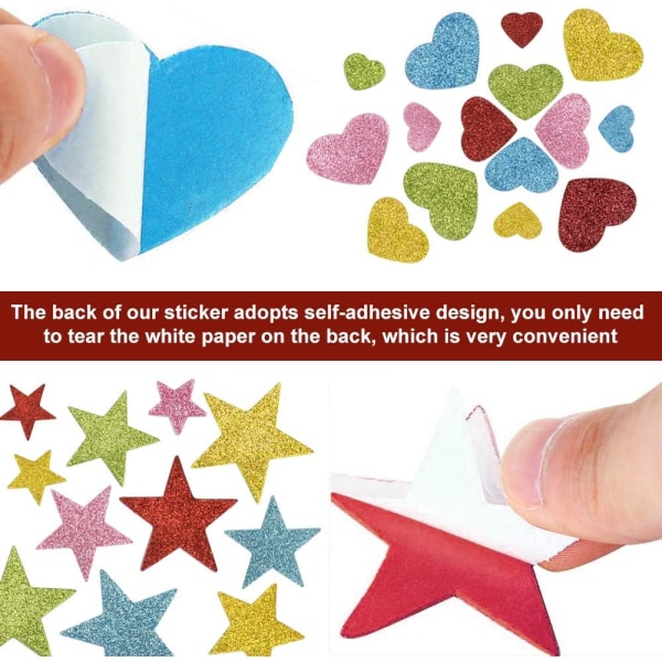 200 ST Glitter Foam Stickers - Självhäftande stjärna/hjärtformer för hantverk