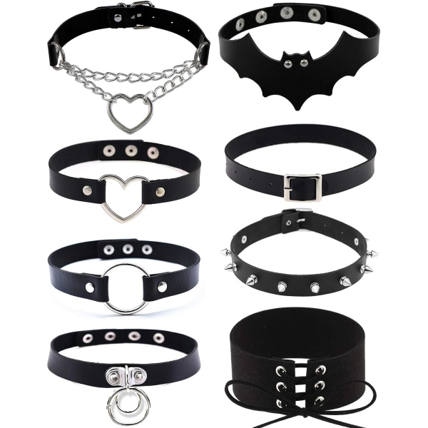 8 delar PU Läder Choker Halsband Goth Spiked Nitar Punk Collar