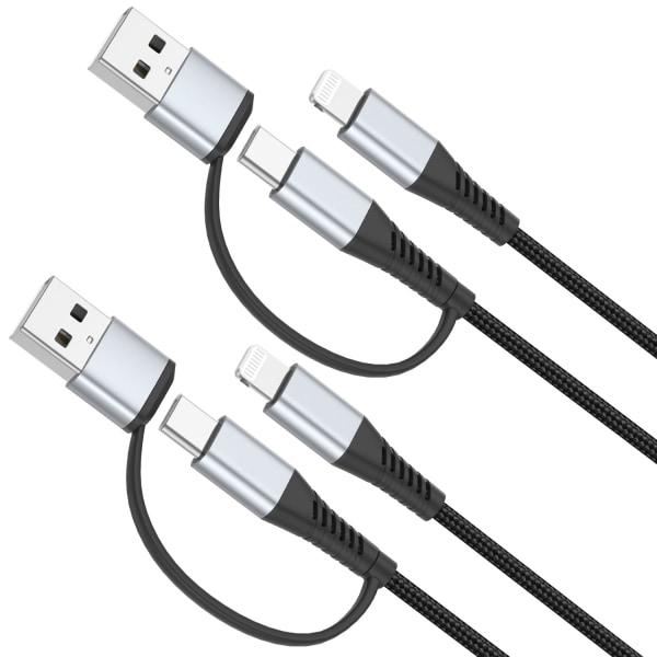 3FT Lightning-kabel【2-i-1】 2-pack iPhone-laddarsladd PD Fast