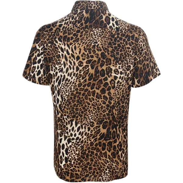 Disco-skjortor med leopardtryck för män med kort ärm, knappad casual skjorta