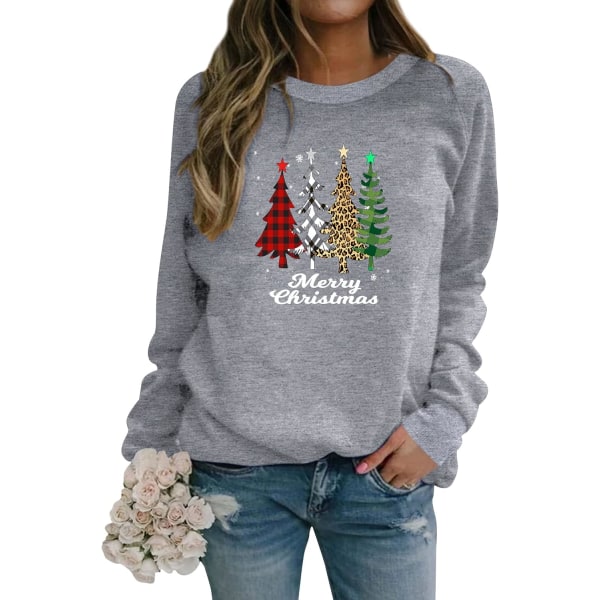 Kvinnors Merry Christmas Jumper Christmas Tree Sweatshirt Xmas