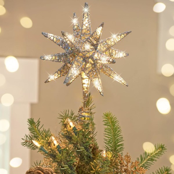 3D Star Lighted Christmas Tree Topper - Silver, Plug In