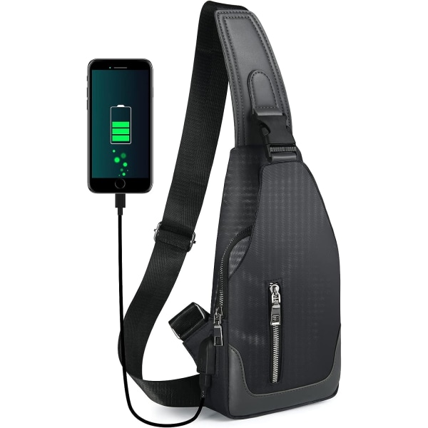Slingryggsäck med USB laddningsport, bröstväska Crossbody Daypack axelväska