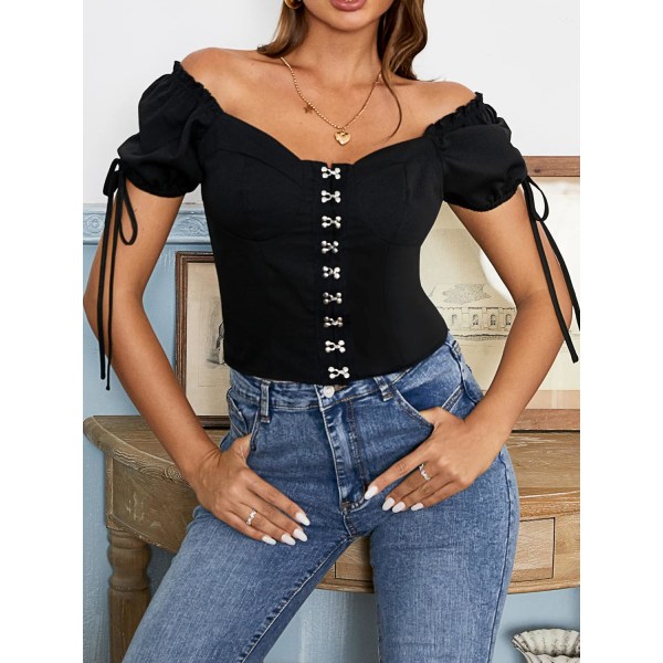 Dam puffärm Sweetheart Neck Top Hook and Eye Corset Halloween Top