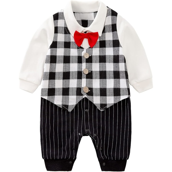 Baby Boys Rutig Outfit Gentleman One Piece Romper Suit Storlek 0-24