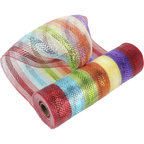 Rainbow Deco Mesh 10 tums Rainbow Mesh Ribbon Tyg Mesh Roll dekorativt Mesh