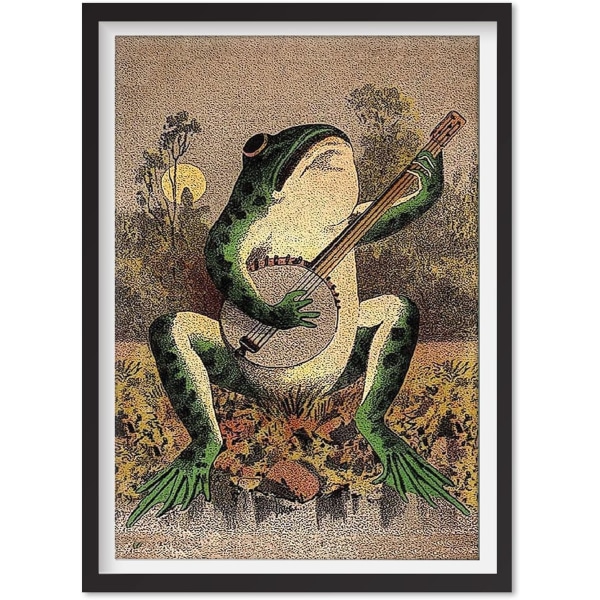 Vintage Banjo Frog Art Poster Canvas Painting - Wall Art for Living