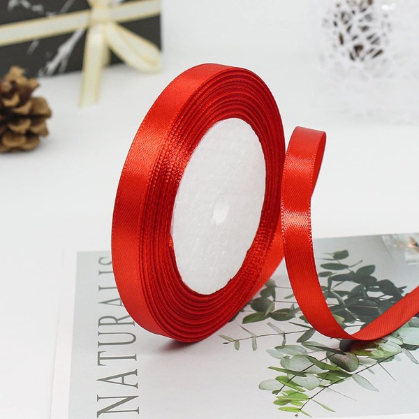 6 mm x 22 m satinband för presentförpackning och prydnadsföremål (röd)