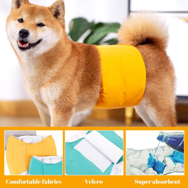 Tvättbara blöjor för hanhundar - Fysiologiska sanitetsbyxor för små, medelstora, stora hundar