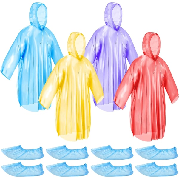 Regnponchos för engångsbruk Vuxen - Vattentät Poncho 4-pack med huva