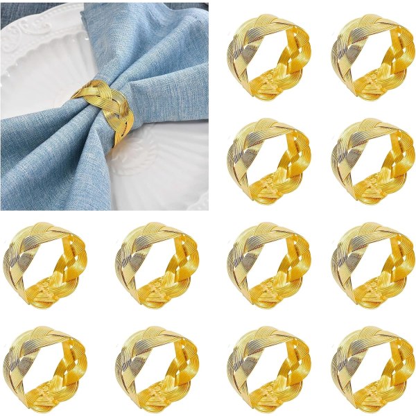Flätade guld servettringar set med 12, eleganta guld servetthållare, bröllop